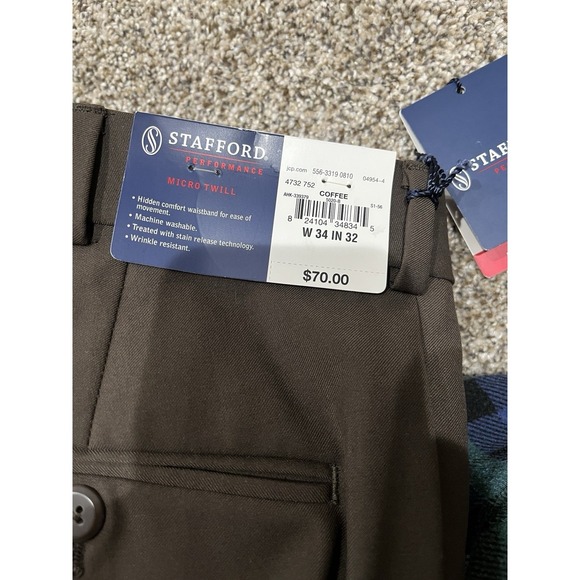 Stafford Performance Men Classic Fit Dress Pants Coffee W 34 L 32 NEW WITH TAGS - Picture 9 of 9